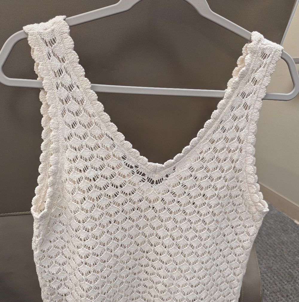 Zara Crochet Dress M • Ivory Swim Coverup • Boho Resort Beach Vacation, Unlined - Picture 4 of 5